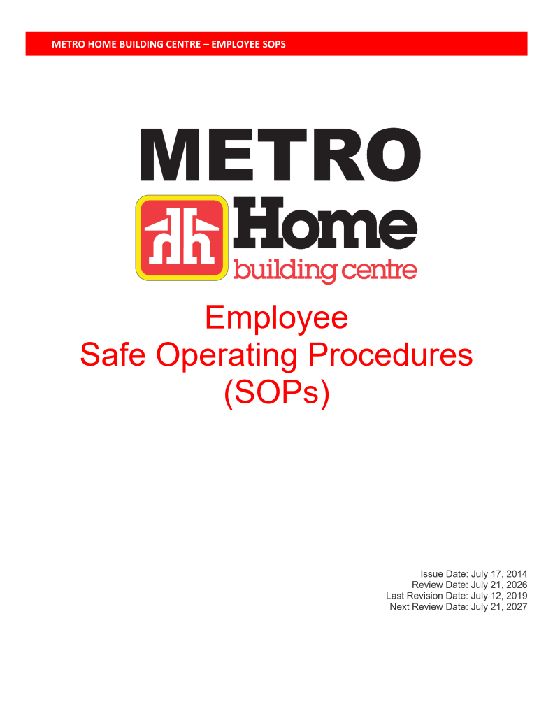 Employee Safe Operating Procedures